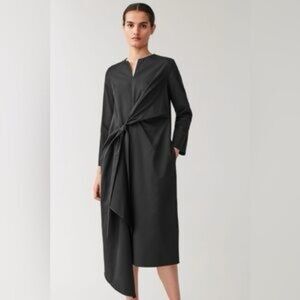 COS Midi Long Sleeve Wrap Dress in Black